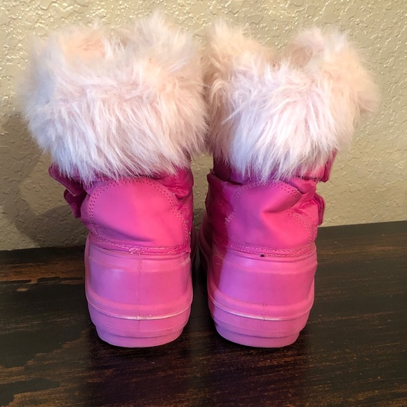 Girls Pink Winter Snow Boots with Fur Trim 3 - Picture 5 of 9
